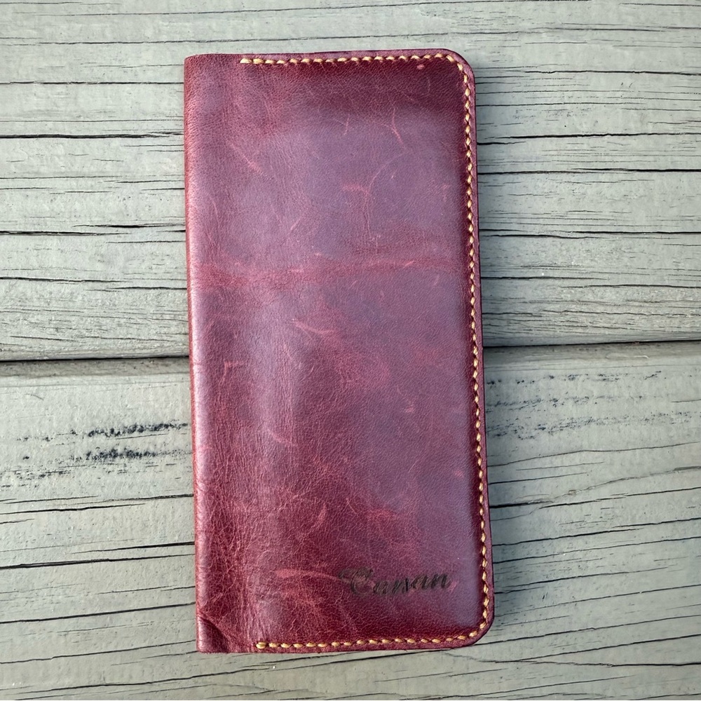 Long Leather Wallet in Burgundy - Picture 2 of 13